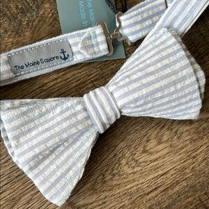 The Maine Square| Striped Blue and White Bow Tie New
